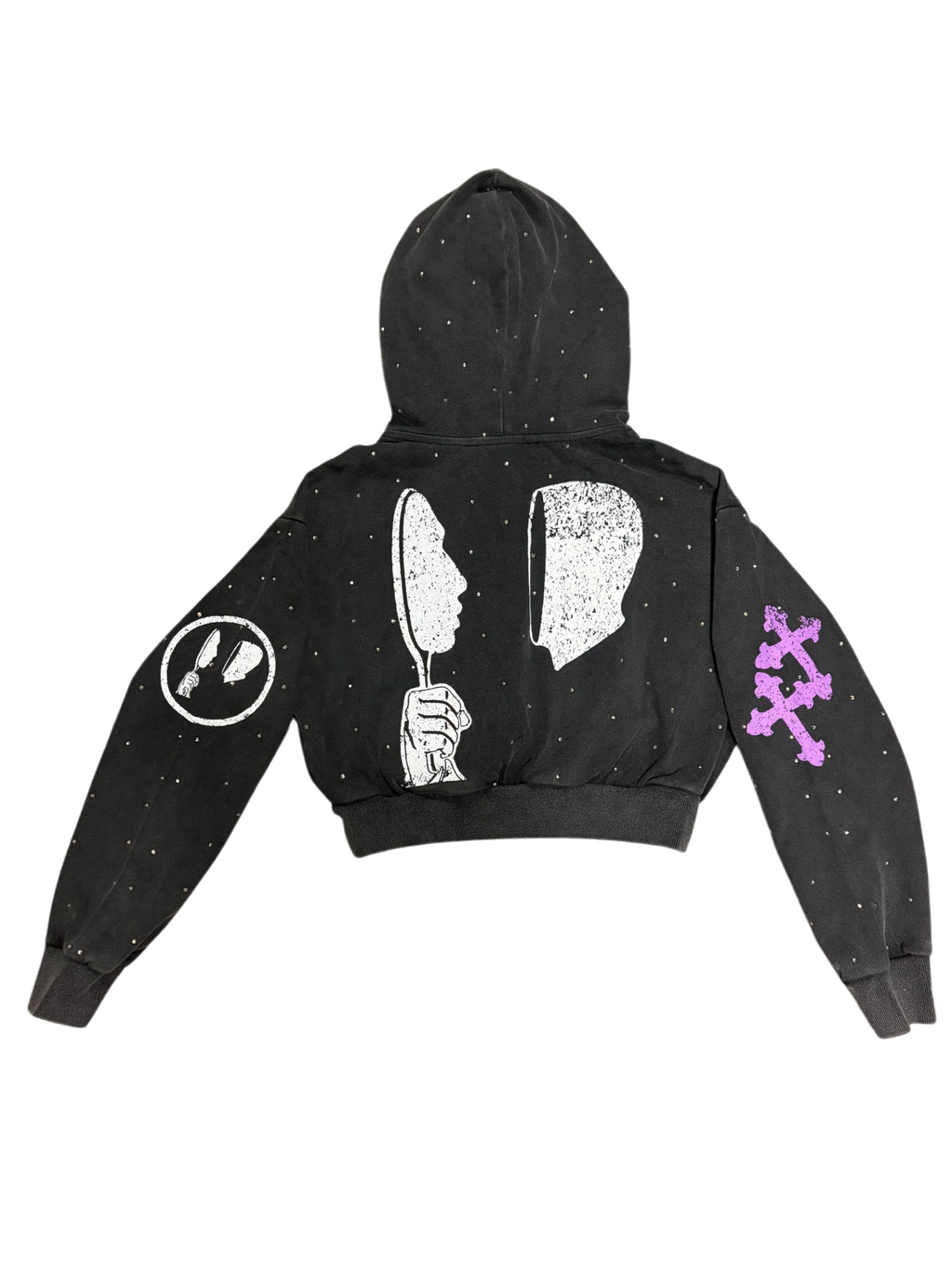 Women's Cropped Rhinestone Hoodie