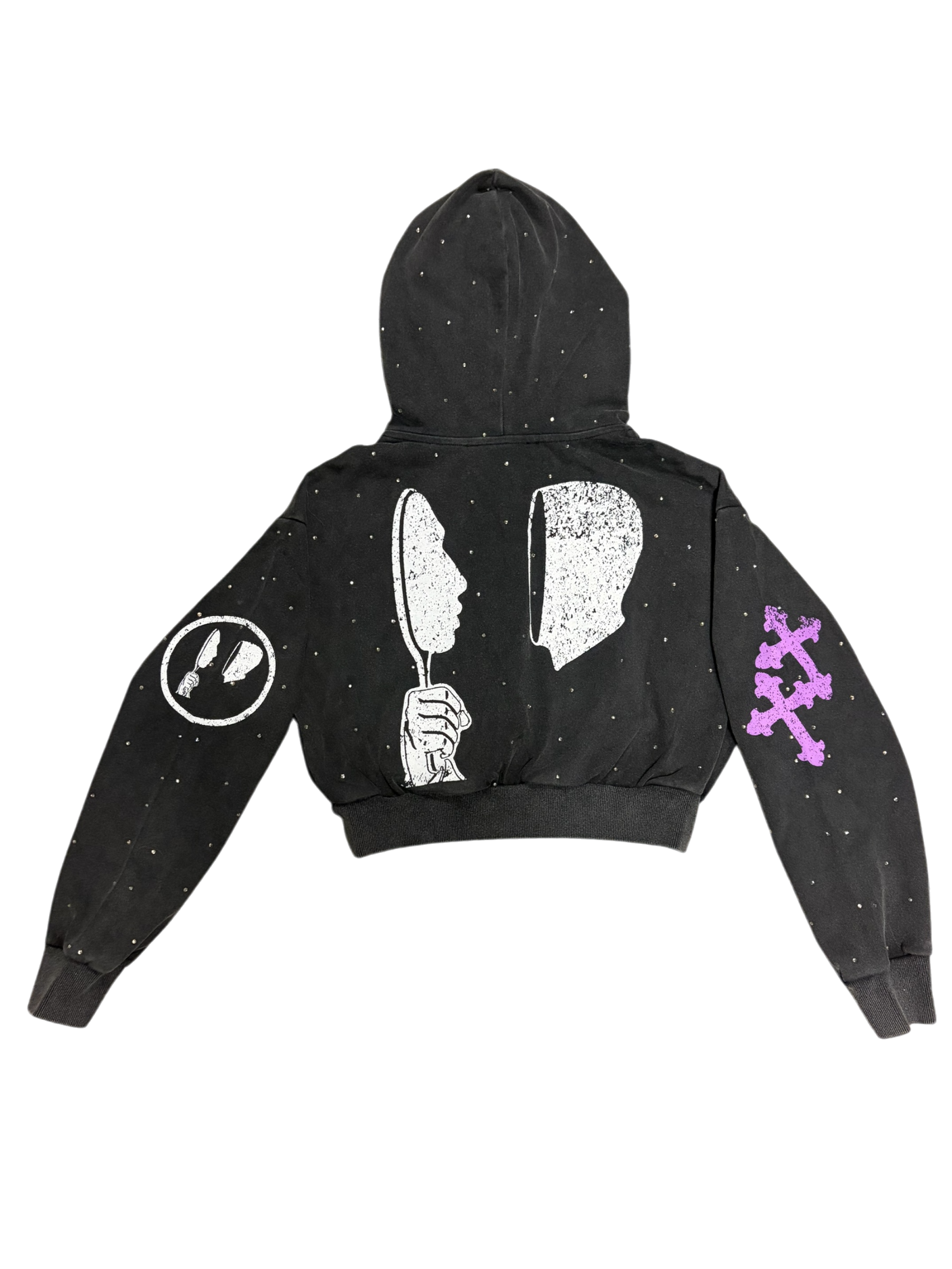 Women's Cropped Rhinestone Hoodie