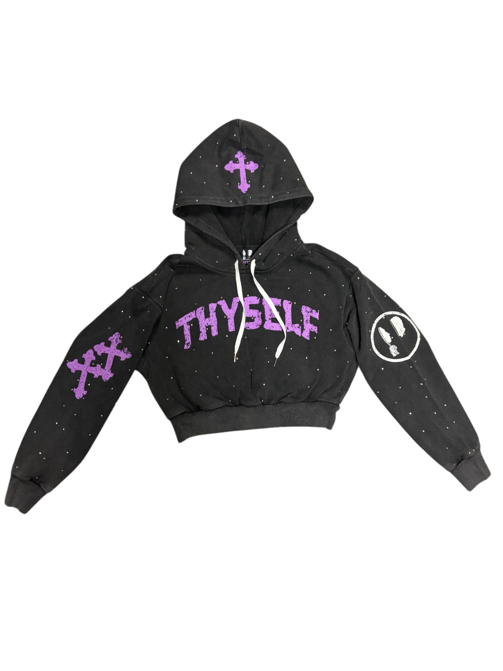 Women's Cropped Rhinestone Hoodie