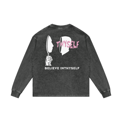 Comfy INTHYSELF Acid Wash Oversize Long Sleeve T-Shirt
